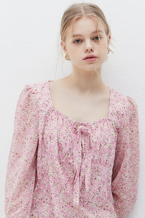 [60% off] Sway flower pattern blouse - Pink